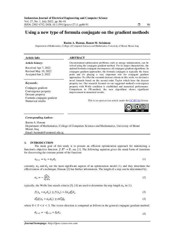 (PDF) Using a new type of formula conjugate on the gradient methods