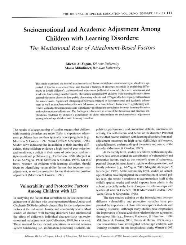 (PDF) Socioemotional and Academic Adjustment Among Children with ...