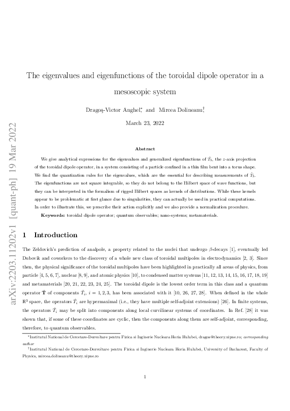 (PDF) The eigenvalues and eigenfunctions of the toroidal dipole operator