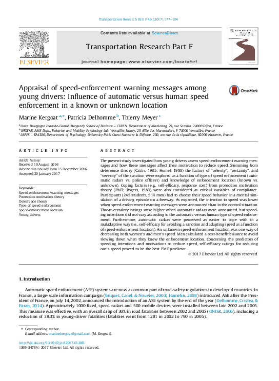 (PDF) Appraisal of speed-enforcement warning messages among young ...