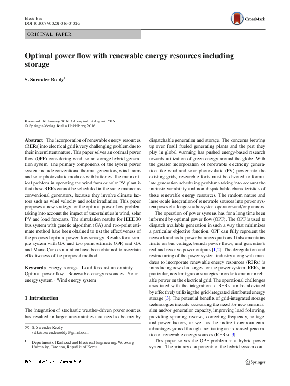 (PDF) Optimal power flow with renewable energy resources using static ...