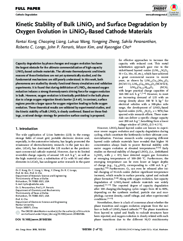 (PDF) Kinetic Stability of Bulk LiNiO2 and Surface Degradation by ...