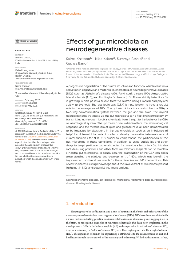 (PDF) Effects of gut microbiota on neurodegenerative diseases