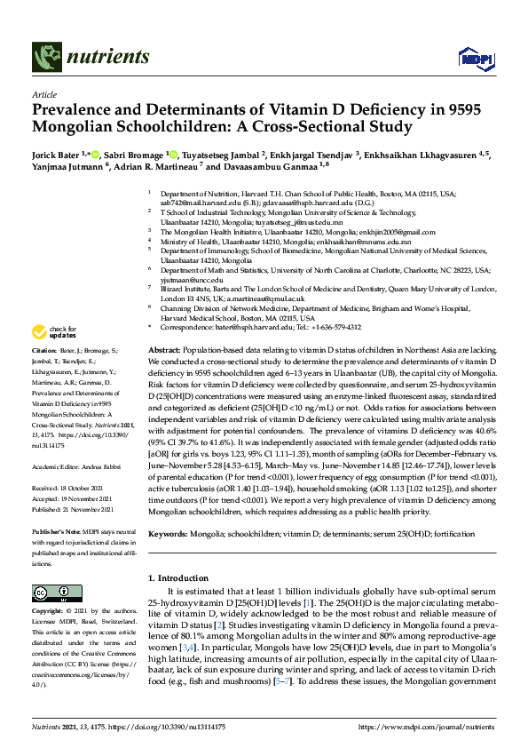 (PDF) Prevalence and Determinants of Vitamin D Deficiency in 9595 ...