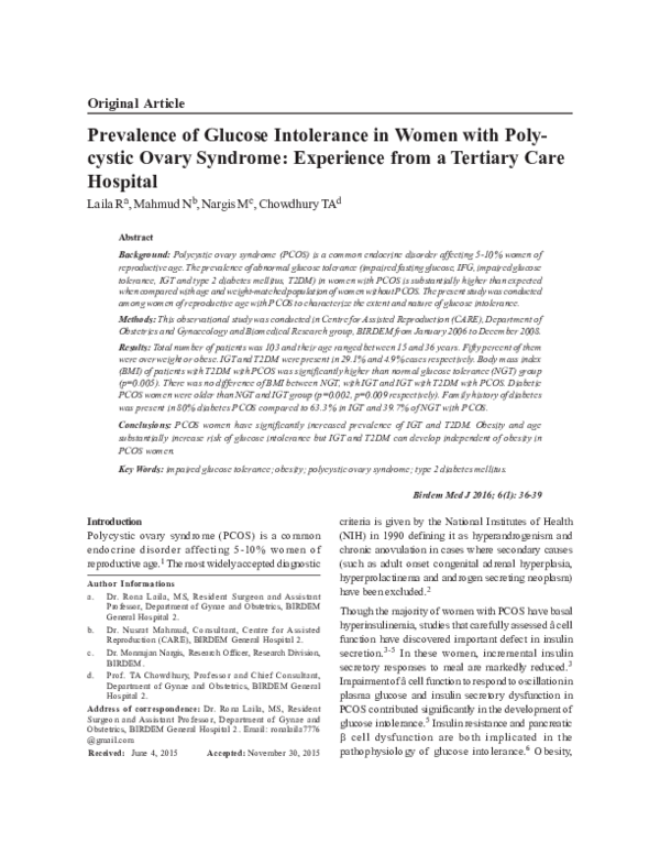 (PDF) Prevalence of Glucose Intolerance in Women with Polycystic Ovary ...
