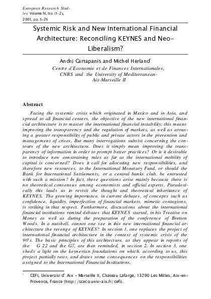 (PDF) Systemic Risk and New International Financial Architecture ...