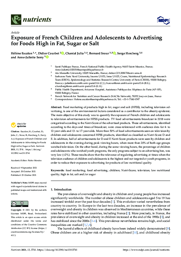 (PDF) Exposure of French Children and Adolescents to Advertising for ...