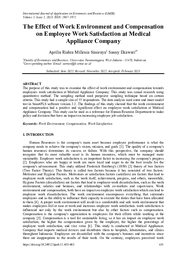 (PDF) The Effect of Work Environment and Compensation on Employee Work ...