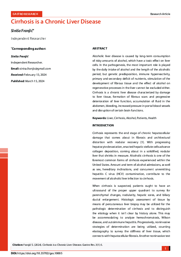 (PDF) Cirrhosis is a Chronic Liver Disease