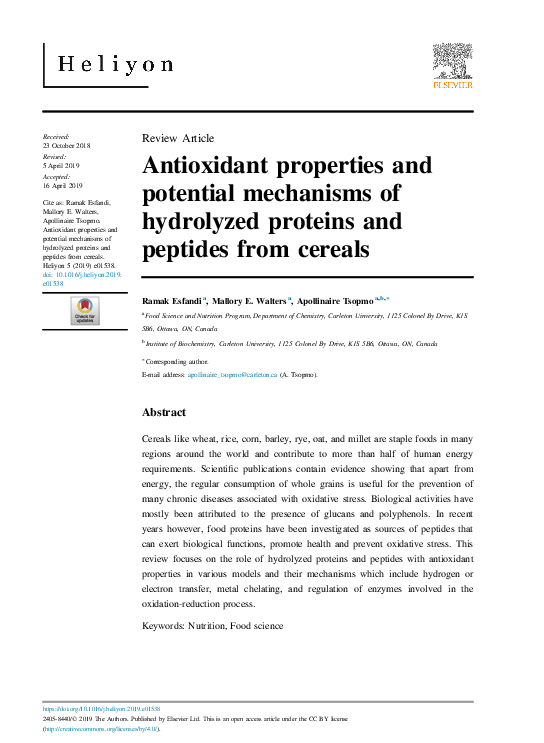 (PDF) Antioxidant properties and potential mechanisms of hydrolyzed ...