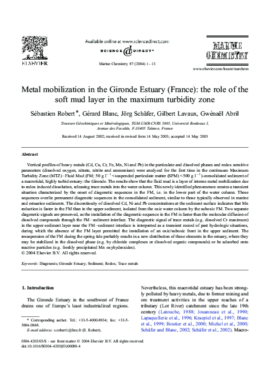 (PDF) Metal mobilization in the Gironde Estuary (France): the role of ...