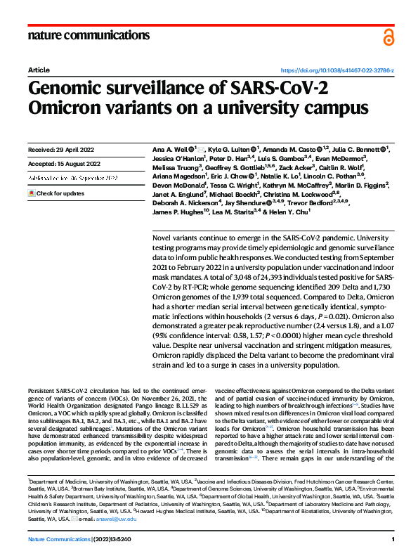 (PDF) Genomic surveillance of SARS-CoV-2 Omicron variants on a ...