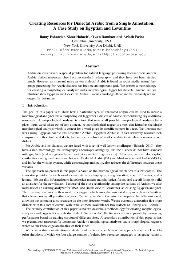(PDF) Creating Resources for Dialectal Arabic from a Single Annotation ...