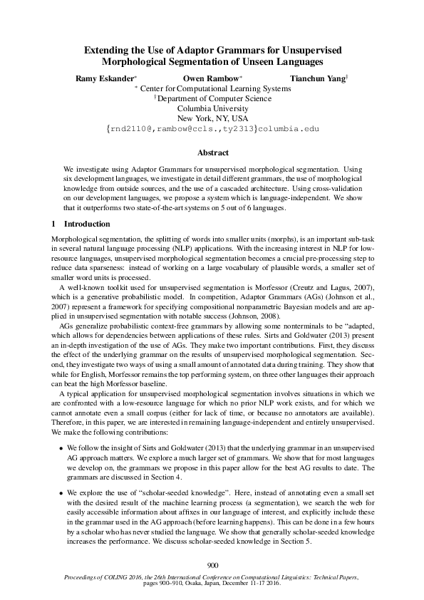 (PDF) Extending the Use of Adaptor Grammars for Unsupervised ...