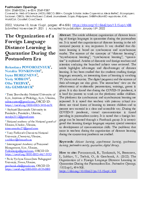 (PDF) The Organization of a Foreign Language Distance Learning in ...
