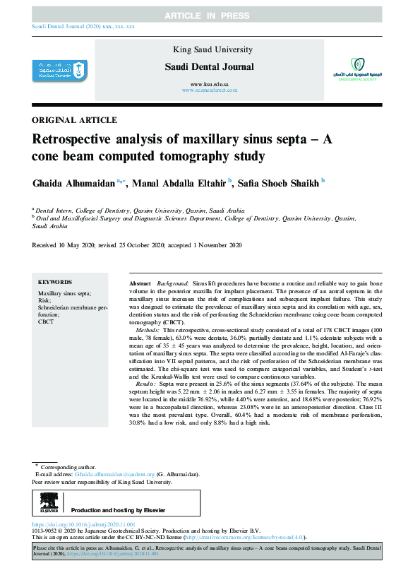 (PDF) Retrospective analysis of maxillary sinus septa – A cone beam ...