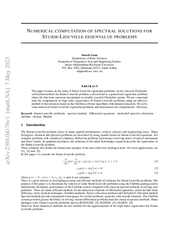 (PDF) Numerical computation of spectral solutions for Sturm-Liouville ...