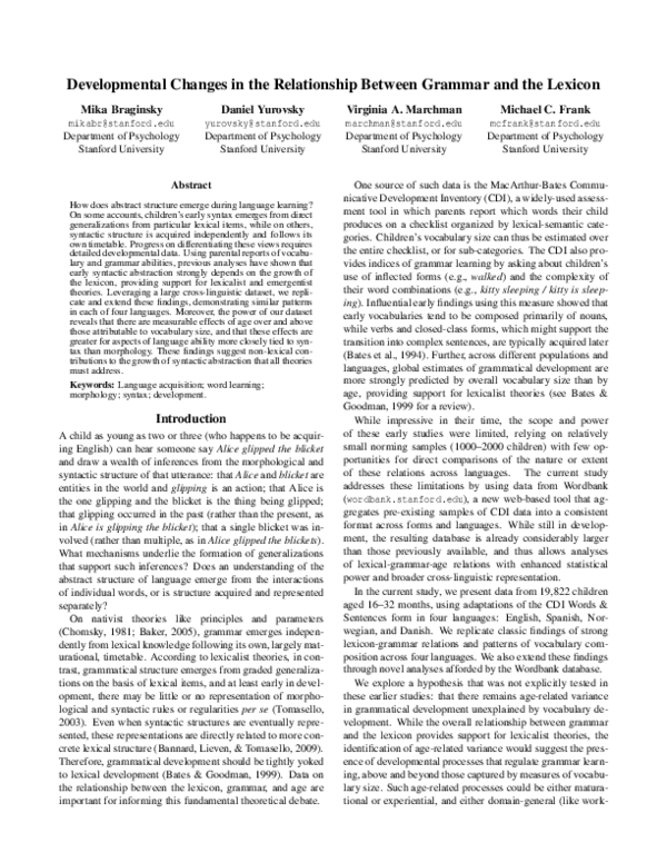 (PDF) Developmental Changes in the Relationship Between Grammar and the ...