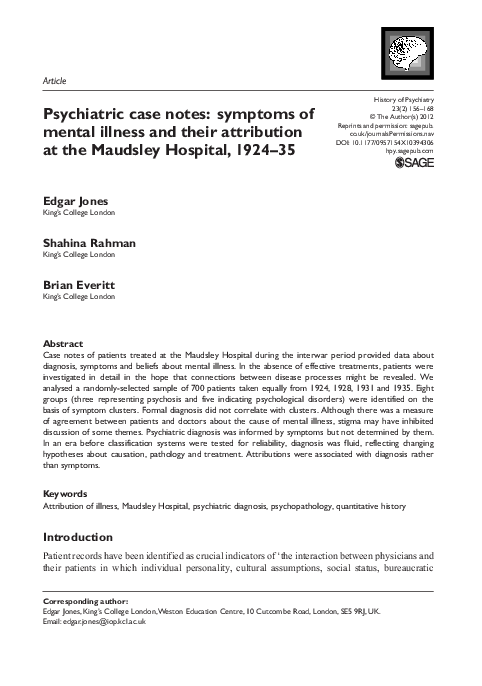 (PDF) Psychiatric case notes: symptoms of mental illness and their ...