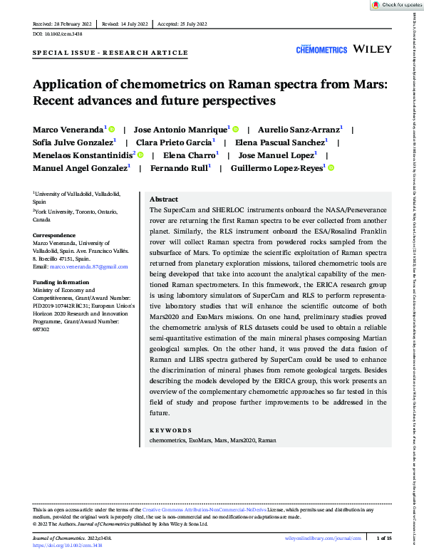 (PDF) Application of chemometrics on Raman spectra from Mars: Recent ...