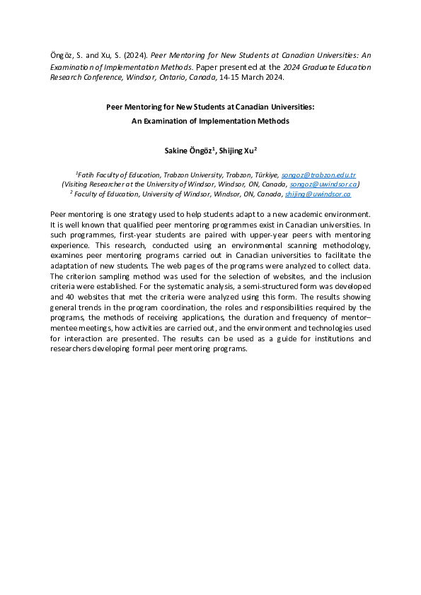 (PDF) Peer Mentoring for New Students at Canadian Universities: An ...