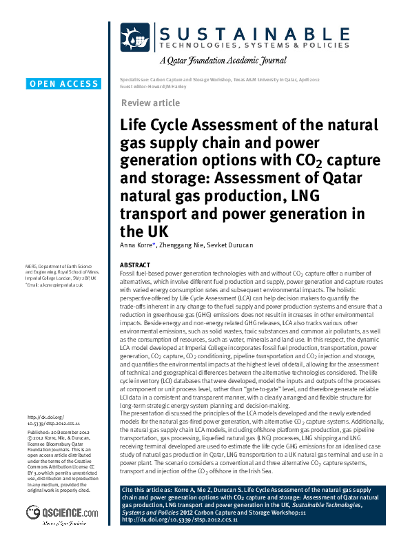 (PDF) Life Cycle Assessment of the natural gas supply chain and power ...