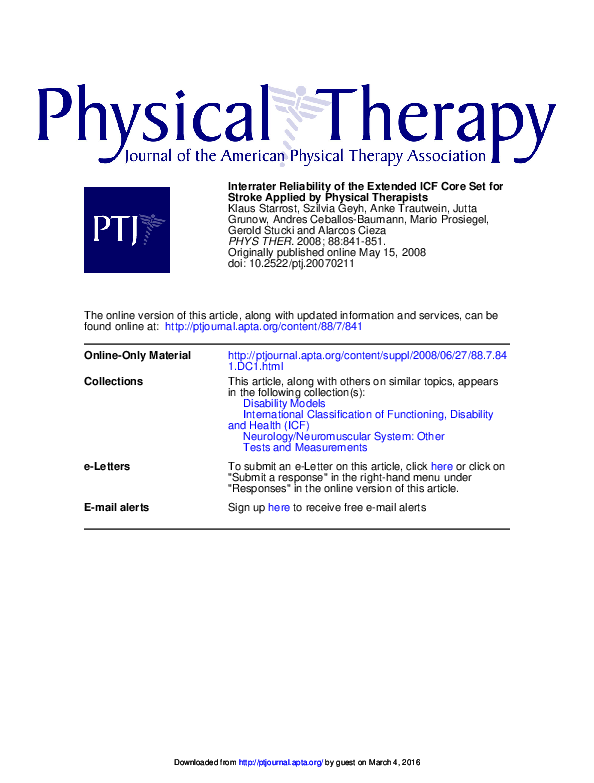 (PDF) ICF Core Set for Stroke Applied by Physical Therapists