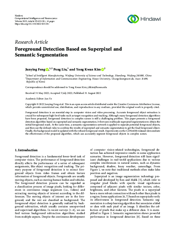(PDF) Foreground Detection Based on Superpixel and Semantic Segmentation