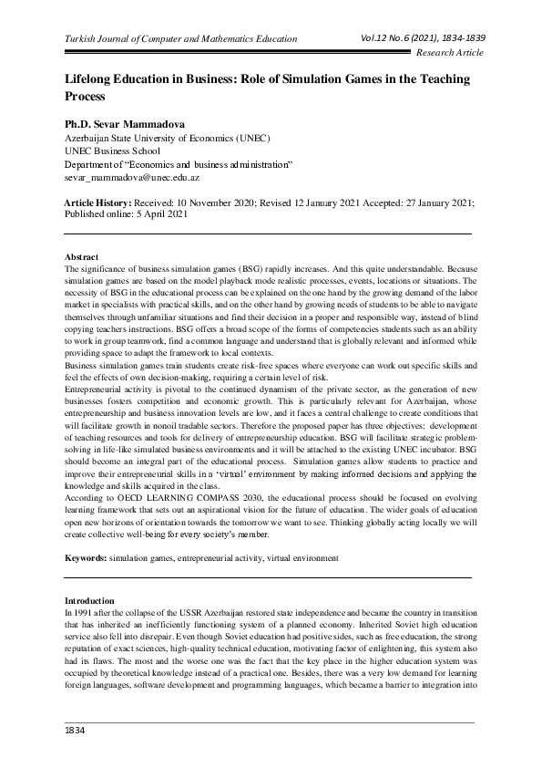 (PDF) Lifelong Education in Business: Role of Simulation Games in the ...