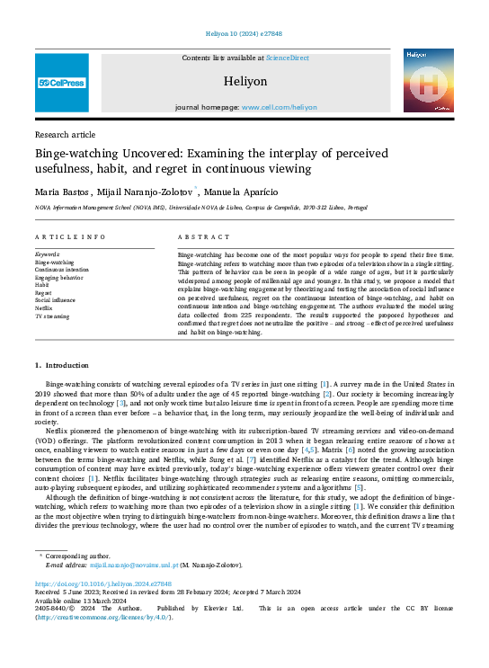 (PDF) Binge-watching Uncovered: Examining the interplay of perceived ...