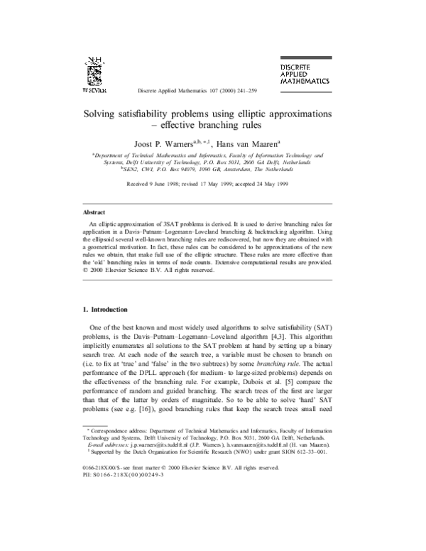 (PDF) Solving satisfiability problems using elliptic approximations ...