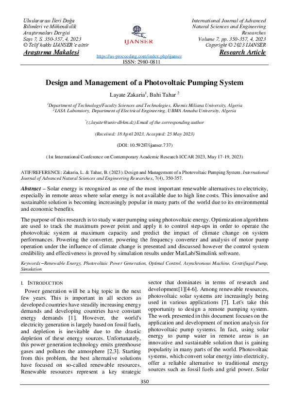 (PDF) Design and Management of a Photovoltaic Pumping System