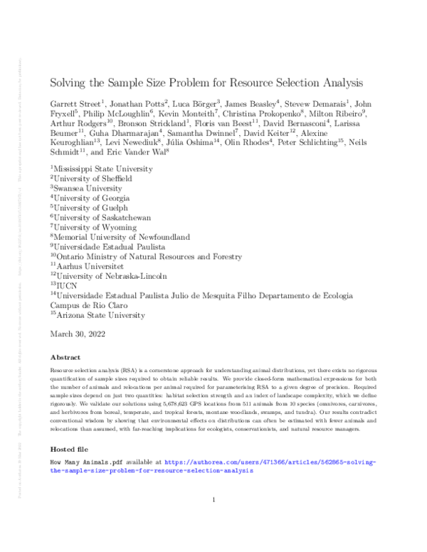 (PDF) Solving the Sample Size Problem for Resource Selection Analysis