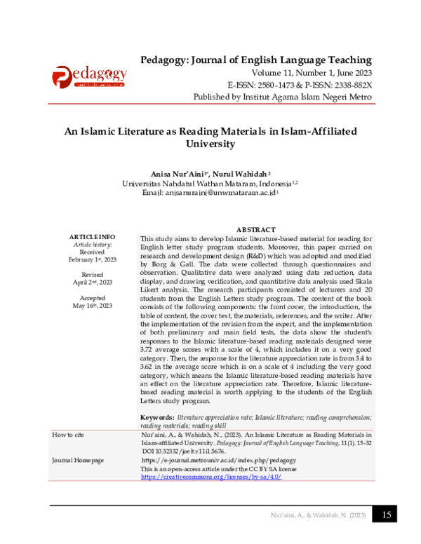 (PDF) An Islamic Literature as Reading Materials in Islam-Affiliated ...