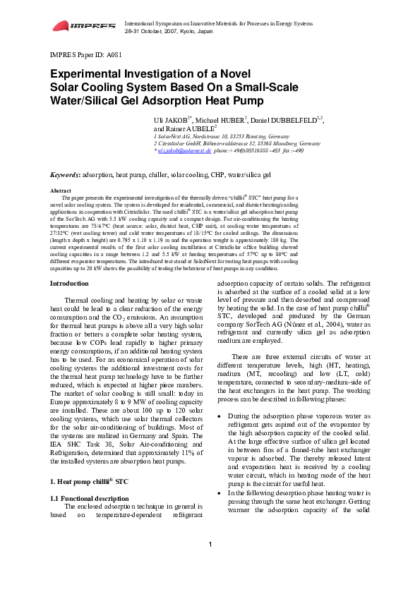 (PDF) Experimental Investigation of a Novel Solar Cooling System Based ...