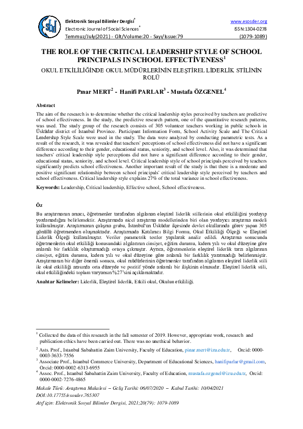 (PDF) The Role of the Critical Leadership Style of School Principals in ...