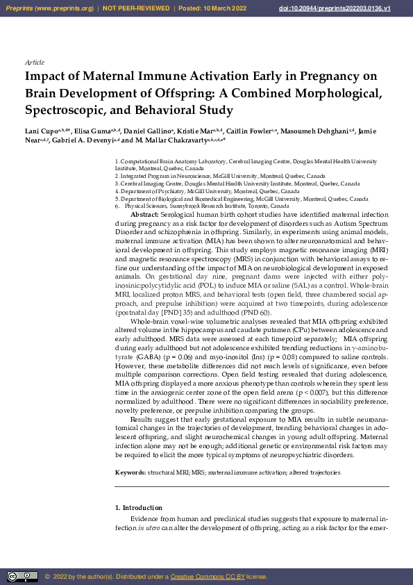 (PDF) Impact of Maternal Immune Activation Early in Pregnancy on Brain ...
