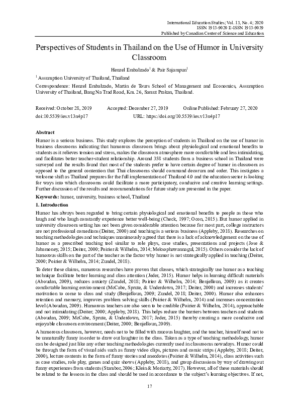 (PDF) Perspectives of Students in Thailand on the Use of Humor in ...