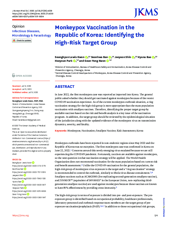 (PDF) Monkeypox Vaccination in the Republic of Korea: Identifying the ...