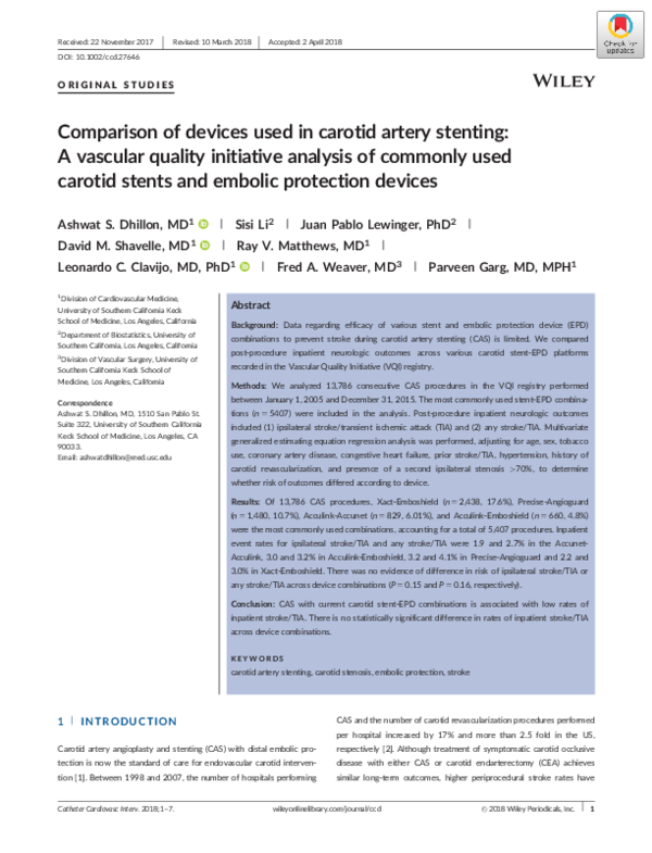 (PDF) Comparison of devices used in carotid artery stenting: A vascular ...
