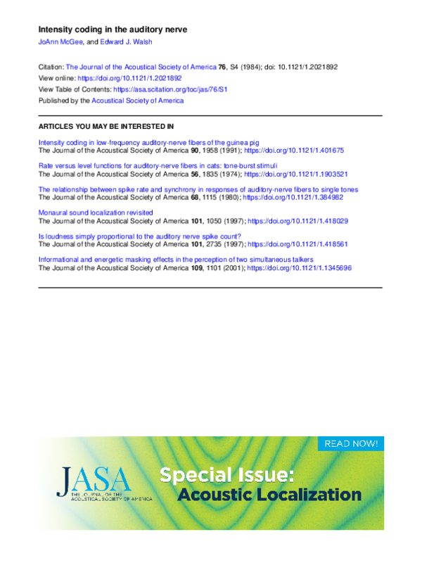 (PDF) Intensity coding in the auditory nerve
