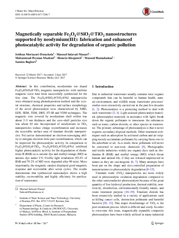 (PDF) Magnetically separable Fe3O4@SiO2@TiO2 nanostructures supported ...