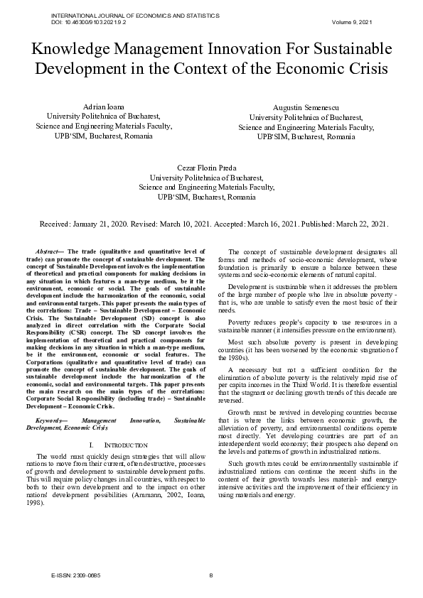 (PDF) Knowledge Management Innovation For SustainableDevelopment in the ...