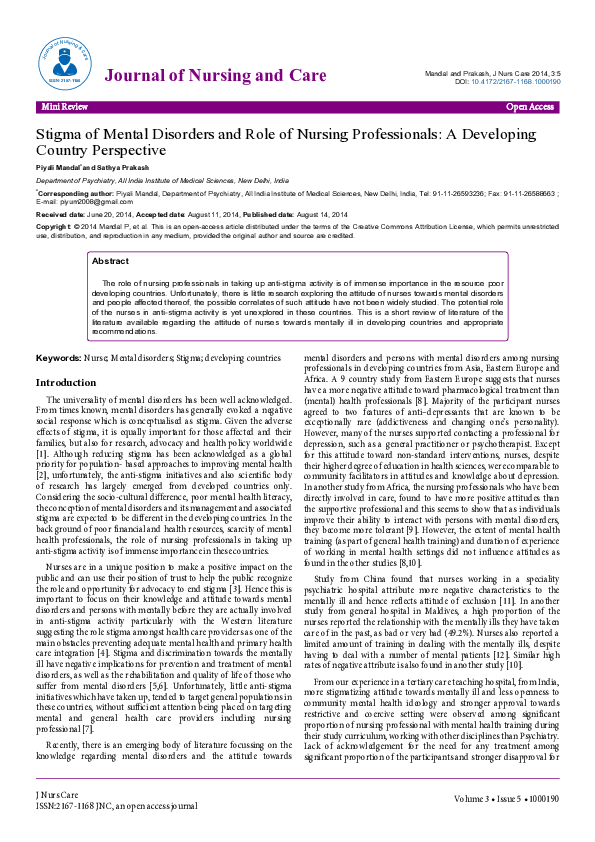 (PDF) Stigma of Mental Disorders and Role of Nursing Professionals: A ...