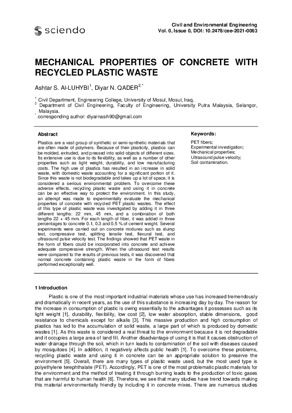 (PDF) Mechanical Properties of Concrete with Recycled Plastic Waste