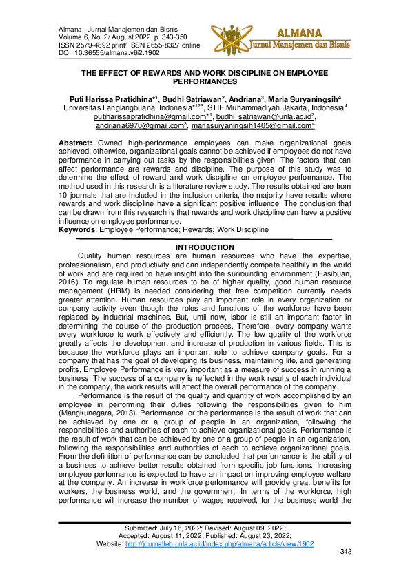 (PDF) The Effect of Rewards and Work Discipline on Employee Performances
