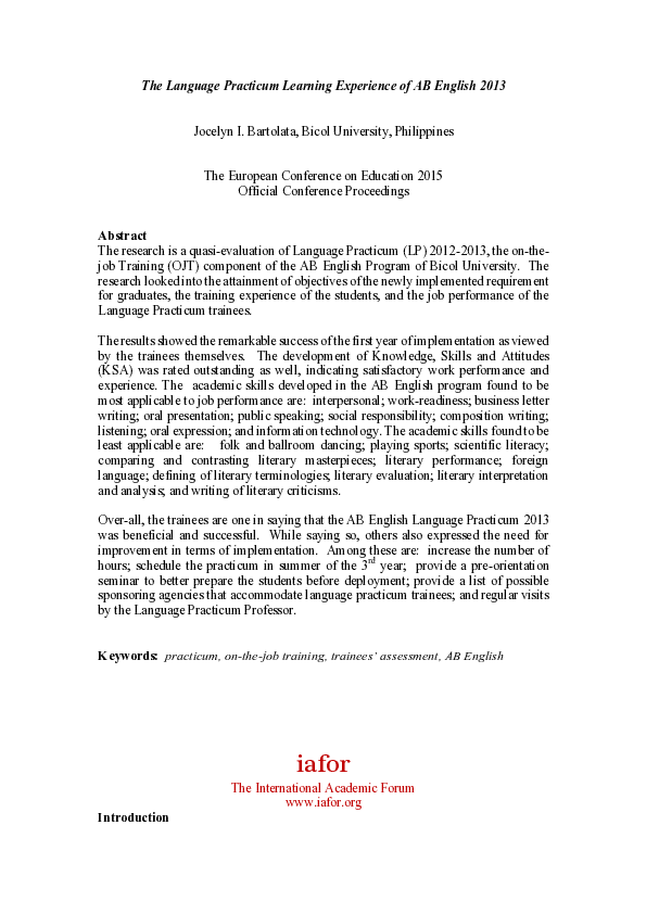(PDF) The Language Practicum Learning Experience of AB English 2013