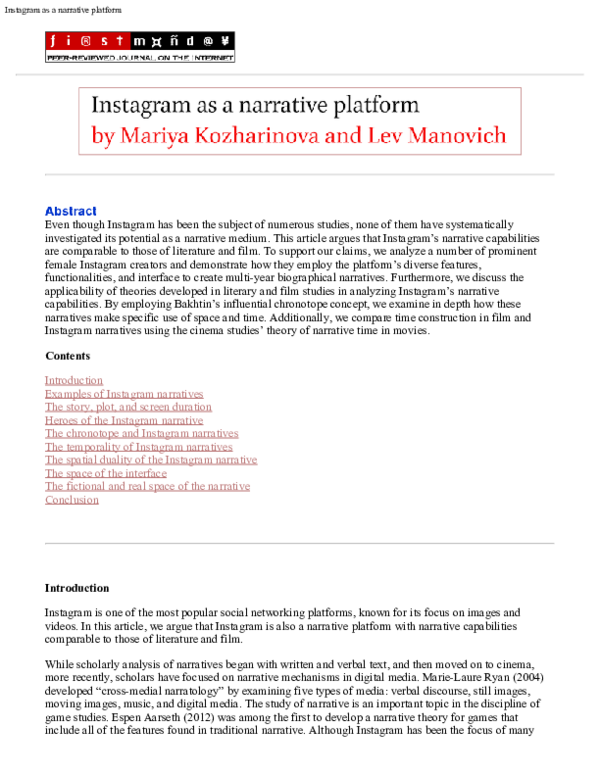 (PDF) Instagram as a narrative platform
