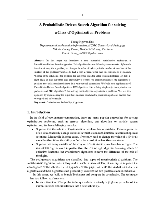 (PDF) A Probabilistic-Driven Search Algorithm for solving a Class of ...