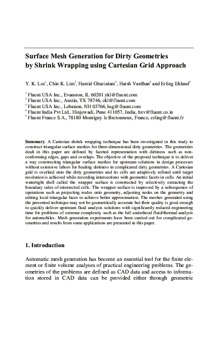 (PDF) Surface mesh generation for dirty geometries by the Cartesian ...